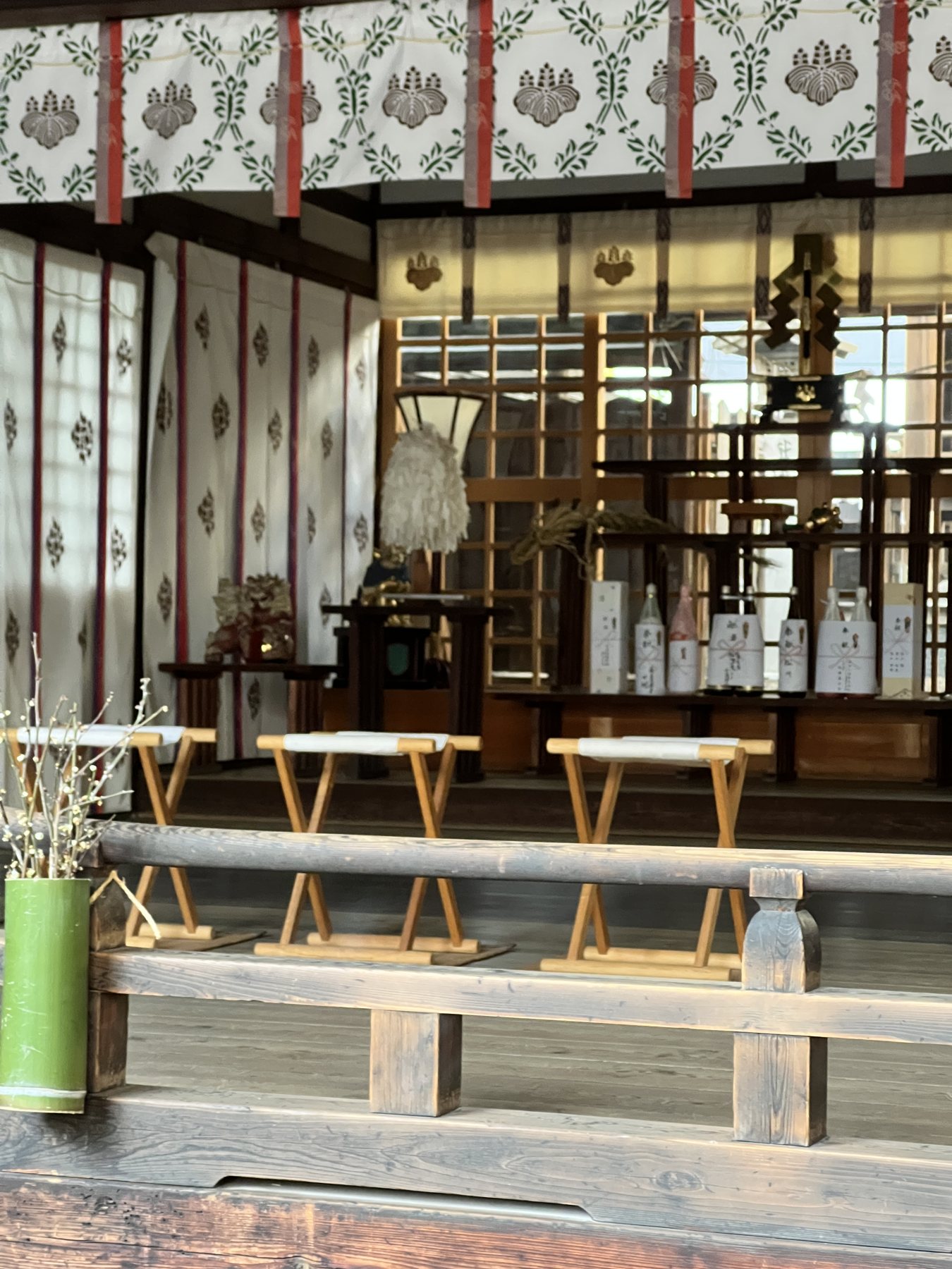 Sake bottles on display in Japan